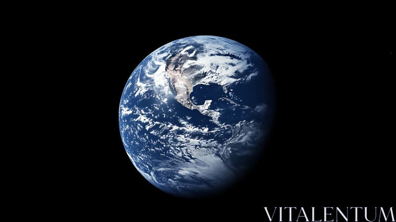 Earth from deep space with illuminated cloud systems.