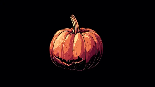 Moody jack-o’-lantern illustration on deep black background.
