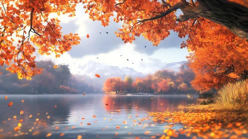 High-fidelity alpine lake panorama under vibrant autumn canopy