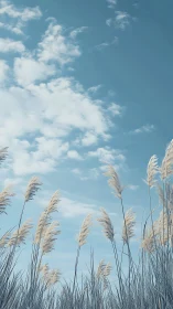 Soft pampas grass quietly sways beneath a calm blue sky
