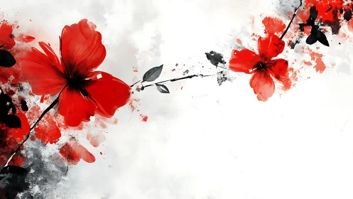 Red Flowers Dissolve Abstract Watercolor Splash.