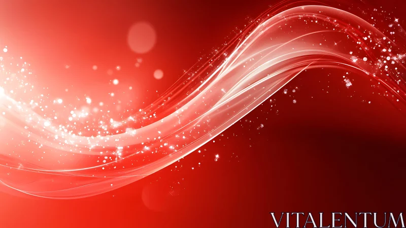 Abstract red background with white flowing wave and sparkles.