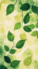 Green vine leaves over soft watercolor foliage backdrop.