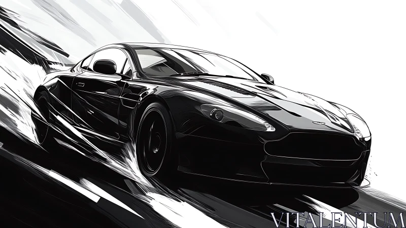 Sleek black sports car racing through high contrast streaks.