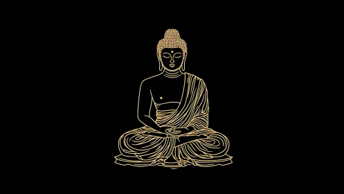 Minimalist golden Buddha line art depicts serene meditation