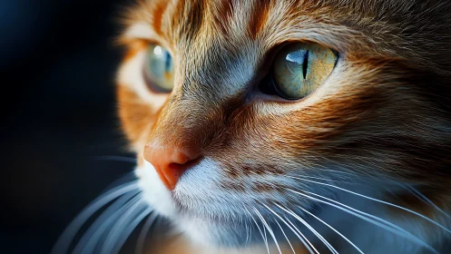 Close-up Portrait of Striped Tabby Cat with Striking Green Eyes.