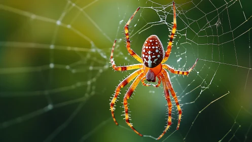 Spotted jungle spider stages a radiant solo on silken wires