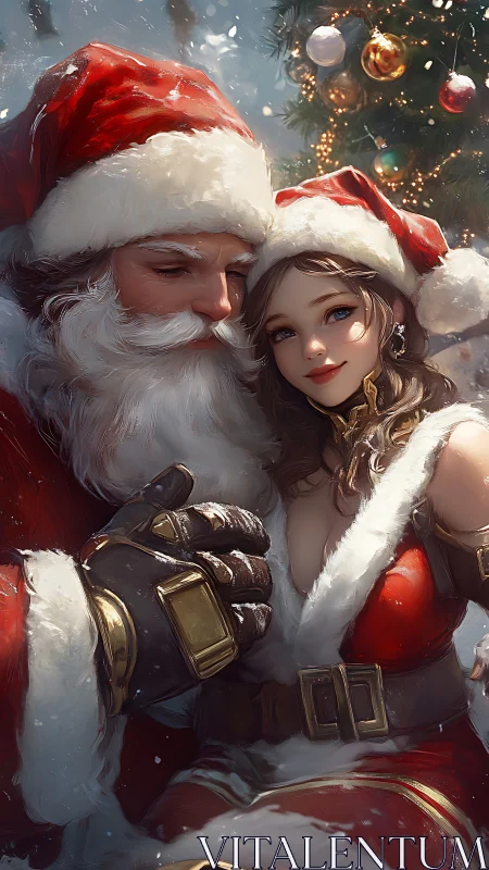 Santa and festive companion rendered in detailed digital painting