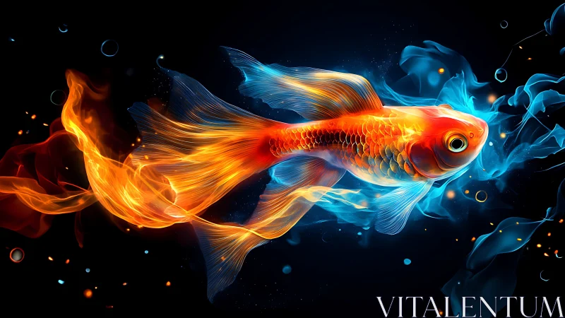 Fiery goldfish drifting through ribbons of living light.