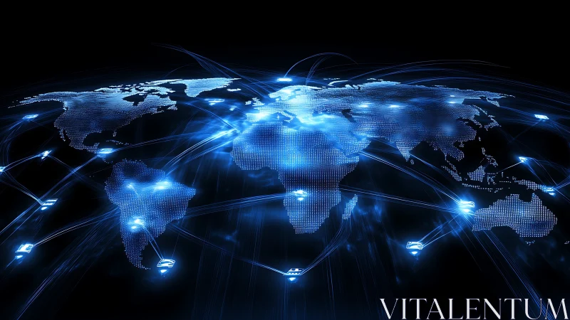 Glowing digital world map alive with bright network links.