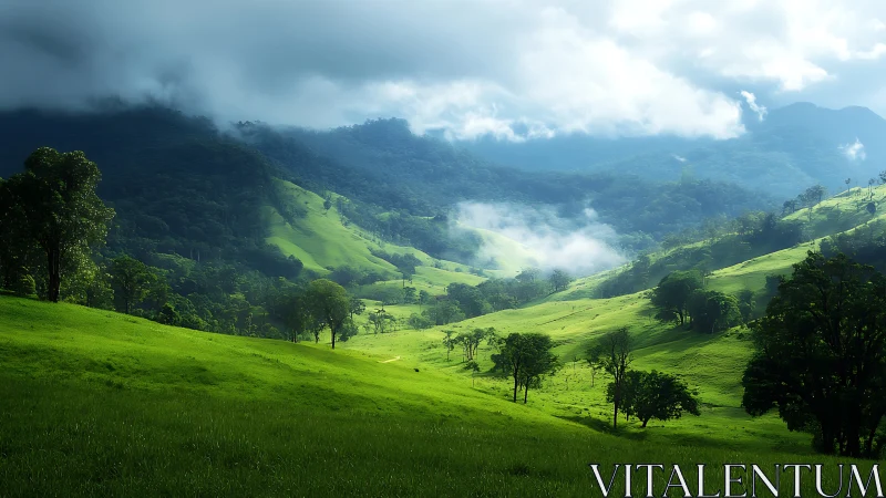 Sunlit valley gradients under dense cloud canopy and mist