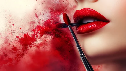 Velvet red lips kissed by clouds of floating color.