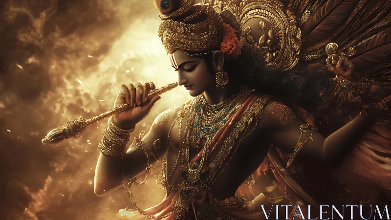 Divine musician figure in ornate golden ceremonial attire.