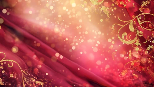Golden swirls dance across glowing red velvet light