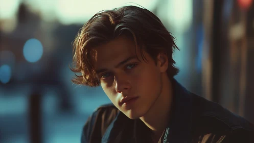 Shallow-depth dusk portrait with cinematic color grading.