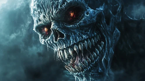 Frozen hellfire skull whispers through the storming void