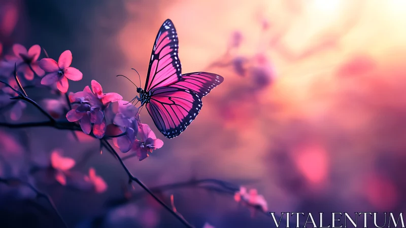 Butterfly rests on branch with shallow depth of field lighting