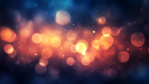 Abstract glowing bokeh lights with warm orange and blue tones.