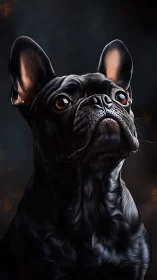 Black French bulldog portrait under dramatic studio light.