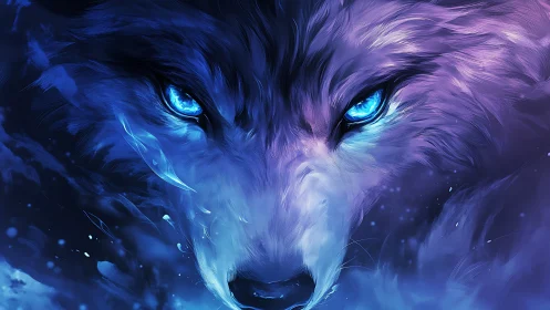 Luminescent Ice Wolf Portrait in High-Chroma Digital Painting.