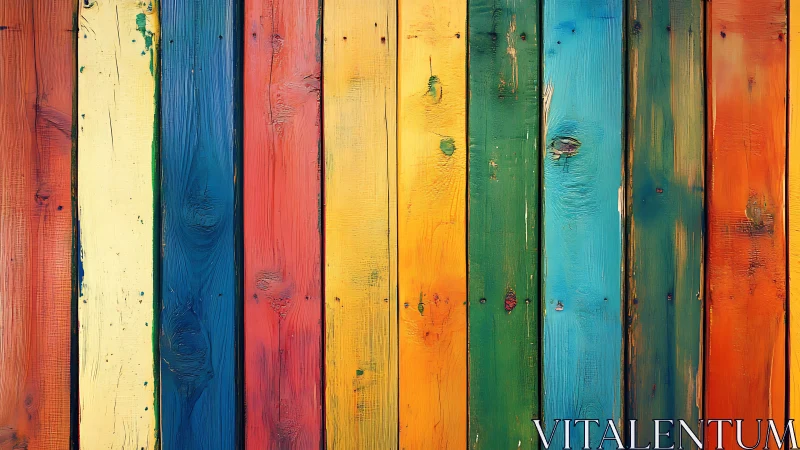 Colorful weathered wooden planks in vertical alignment.