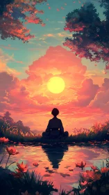 Soft sunset meditation welcomes quiet reflection by the water