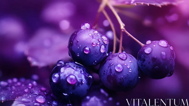 Macro capture of dew-laden violet berries under magenta bokeh.