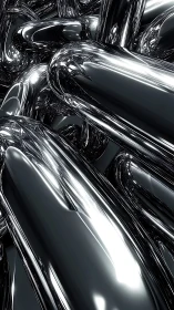 3D specular chrome tubes in dense interlocking abstraction.