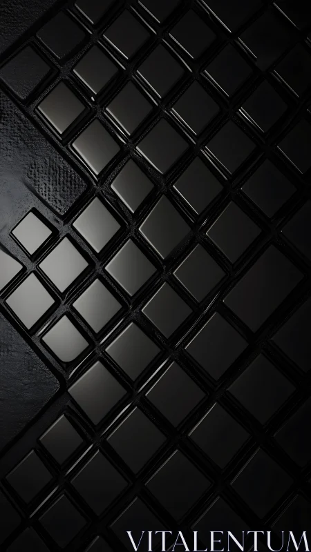 Geometric black tiles reflect light in sleek diagonal grid.