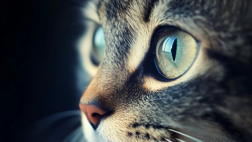 Close-up profile study of tabby cat's facial features and eyes.
