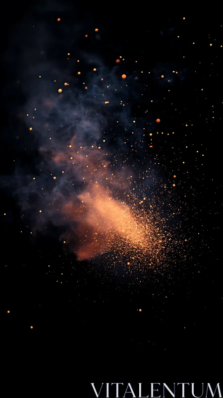 Stardust embers erupt and drift through midnight silence