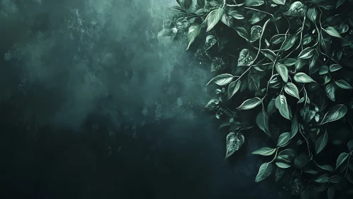 Shadowed green foliage cascades across a textured wall.