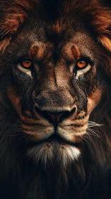 Ember-eyed lion holds the frame with quiet, regal thunder