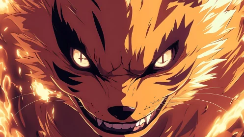 Inferno fox spirit lunges from molten light with rage.