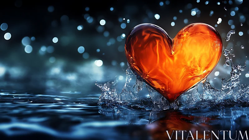 A Glowing Heart Emerges From Splashing Water.