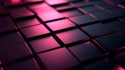 Futuristic black tiles with pink neon lighting, abstract 3D render.