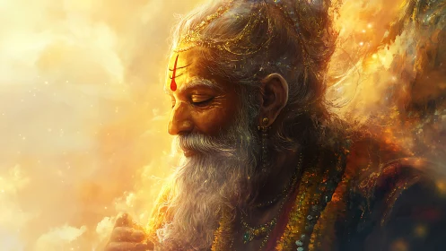 Radiant sage portrait rendered in luminous digital painting