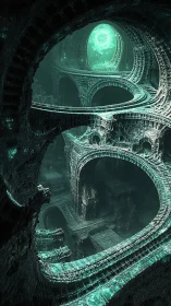 Layered alien stone labyrinth with glowing central portal.