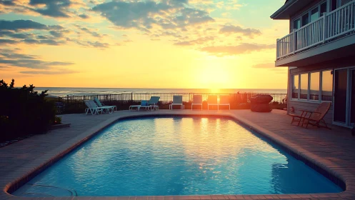 Poolside sunrise glow over a quiet oceanfront escape.