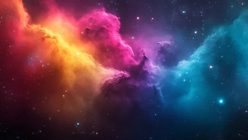 Color-saturated nebula cloud spans deep star-filled outer space