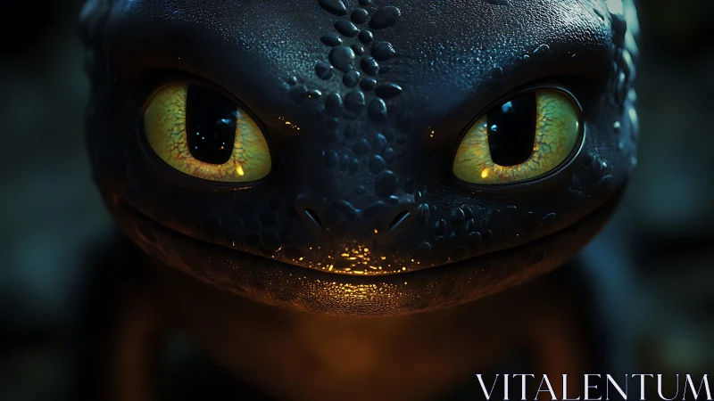 3D close-up render of stylized dragon head with glowing eyes.