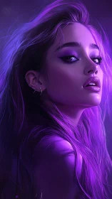 Violet neon portrait of woman in dramatic rim lighting.