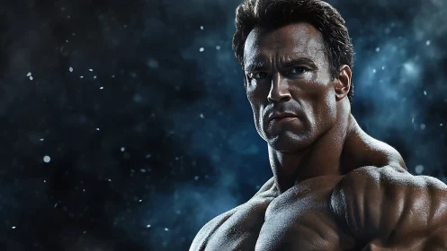 Photorealistic muscular portrait with cinematic rim lighting.