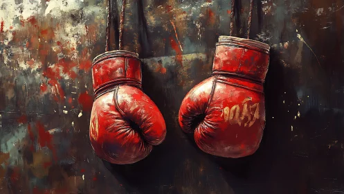 Vintage Boxing Gloves Against Distressed Industrial Backdrop.