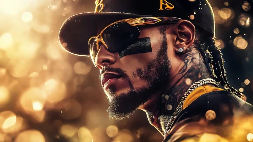 Golden-lit slugger studies the field through mirrored armor