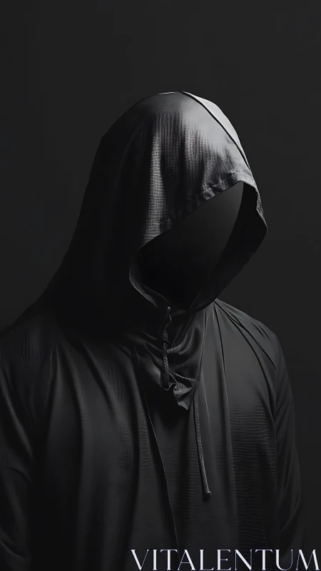 Faceless hooded figure rendered in dark minimalist lighting