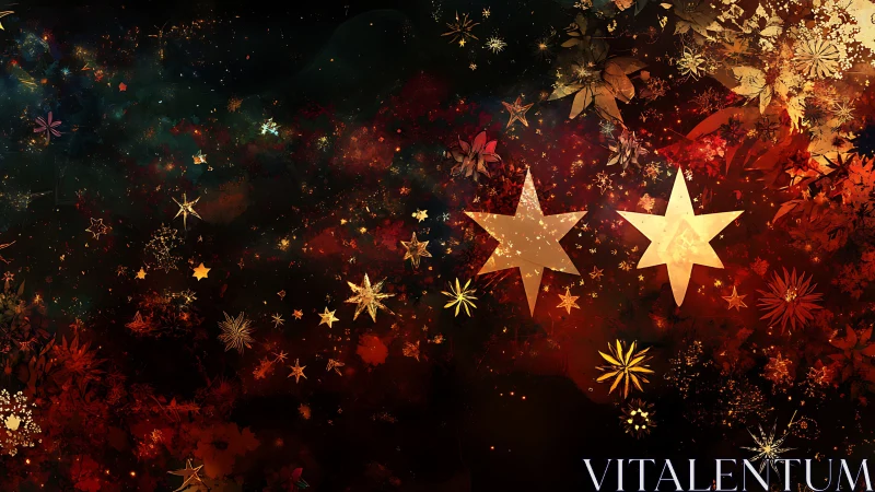 Golden twin stars swim through a swirling autumn cosmos