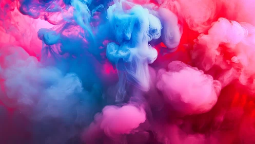 Vibrant cyan and magenta ink plumes collide in saturated haze