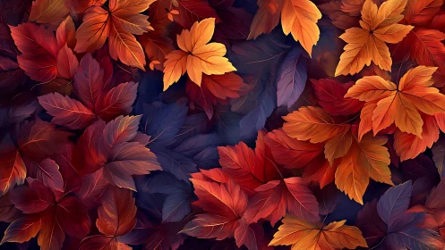 Glowing autumn leaves drifting in cozy sunset colors.