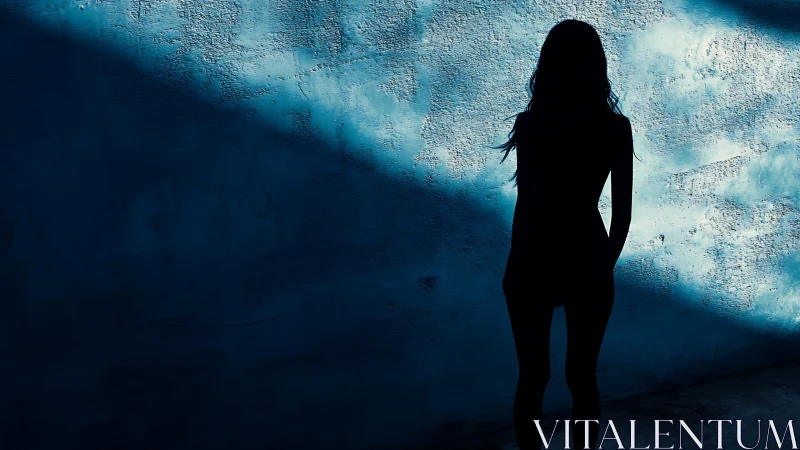 Silhouette drifts through diagonal oceans of painted shadow